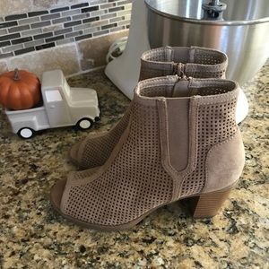 Suede Taupe Peep Toe Heeled Booties